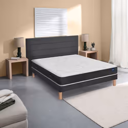 Ensemble matelas Bultex nano mémoire de forme coton et laine Recovery sommier Mediano gris fumé et pieds 140x190