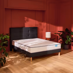 Ensemble Merinos matelas ressorts ensachés mémoire de forme et latex Full Bed sommier Pencil medium et pieds 140x190