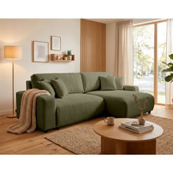 Mini Pivoine - Canapé dangle réversible 4 places convertible avec coffre en velours texturé - Vert Kaki