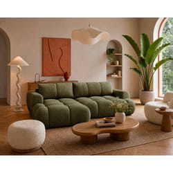 Yulin - Canapé dangle gauche 4 places convertible avec coffre en tissu bouclette - Vert