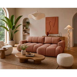 Yulin - Canapé dangle droit 4 places convertible avec coffre en tissu bouclette - Rouille