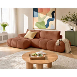 Yulin - Canapé dangle ouvert gauche 4 places convertible avec coffre en tissu bouclette - Rouille