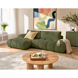 Yulin - Canapé dangle ouvert gauche 4 places convertible avec coffre en tissu bouclette - Vert