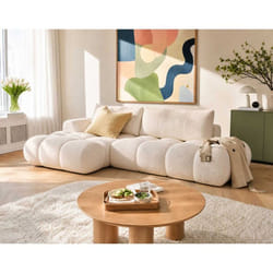 Yulin - Canapé dangle ouvert gauche 4 places convertible avec coffre en tissu bouclette - Beige
