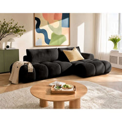 Yulin - Canapé dangle ouvert droit 4 places convertible avec coffre en tissu bouclette - Noir