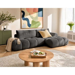 Yulin - Canapé dangle ouvert droit 4 places convertible avec coffre en tissu bouclette - Gris