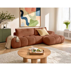 Yulin - Canapé dangle ouvert droit 4 places convertible avec coffre en tissu bouclette - Rouille