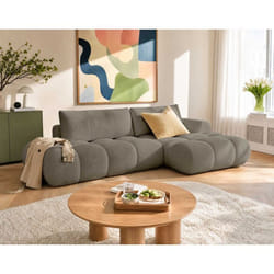 Yulin - Canapé dangle ouvert droit 4 places convertible avec coffre en tissu bouclette - Taupe