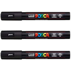 Uni POSCA - 3 Marqueurs Noirs PC5M - Pointe Conique Moyenne - Marqueur Peinture Base Eau - Tout Support - Pour Papier Textile Verre