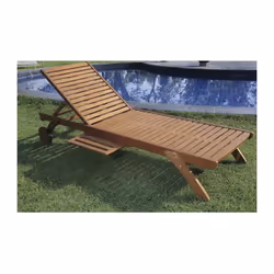 Bain de soleil RAUHA standard mais confortable avec tablette et roulettes en bois naturel eucalyptus FSC - Dimensions: 195 x  ...