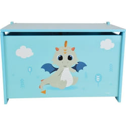 Les Tendances - Coffre A Jouets En Bois Leon Le Dragon - Fun House - ± 40 X 58 X 36 Cm - Bleu