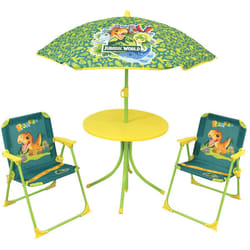Cijep - fun house Jurassic Salon de jardin dinosaures - 1 table 46 x o46 cm, 2 chaises 53 x 38,5 x 37,5 cm et 1 parasol 125 x o100 cm