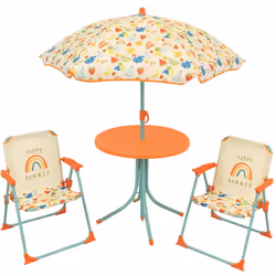 Cijep - fun house Fruity's Salon de jardin - 1 table H.46 x ø46 cm, 2 chaises H.53xl.38,5xP.37,5 cm et 1 parasol H.125 x ø100 cm