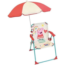 Fun House Peppa Pig Chaise Pliante Camping Avec Parasol - H.38.5 Xl.38.5 X P.37.5 Cm + Parasol Ø 65 Cm - Pour Enfant