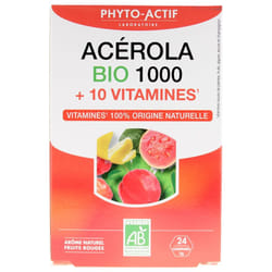 Phyto-Actif Acerola 1000 + 10 Vitamines Bio 24 Comprimés