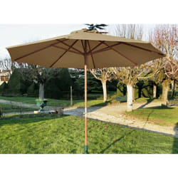 Proloisirs - Parasol droit en bois - Diamètre 300 cm - Toile couleur taupe