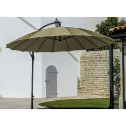 Parasol déporté Pagode - Diamètre 300 cm - Aluminium - Toile taupe - Proloisirs