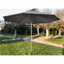 La structure de ce parasol droit est en eucalyptus Deglupta blume, mât et baleines. En tout bon bois exotique qui se respecte ...