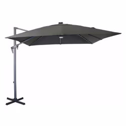 Parasol Aluminium déporté 2.7x2.7/8 baleines Alu de 14x20mm Mât :48x55 mm coloris gris Toile polyester 200 gr grade 6 coloris ...