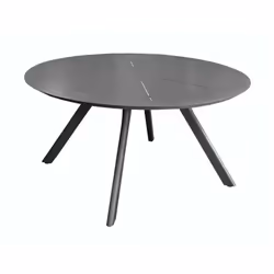 Les particularités de la table ronde Seven : Plateau constitué d’une épaisse tôle d’aluminium élégamment rainurée. Structure  ...