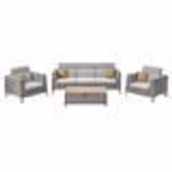 Ensemble salon de jardin complet 4 places Ivano en Aluminium - oak/naturel/gris