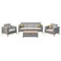 Ensemble salon de jardin complet 4 places Ivano en Aluminium - oak/naturel/gris