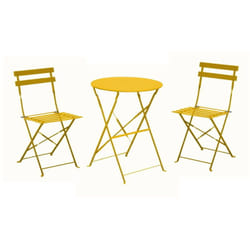 Proloisirs - Ensemble Guéridon de jardin Cuba ø 60 cm - miel + 2 Chaises pliante Cuba