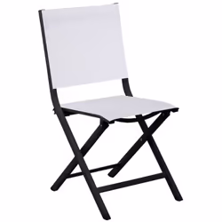 La chaise pliante Thema en aluminium epoxy graphite et toile TPEP chinée blanche allie confort et design moderne. Avec une ha ...