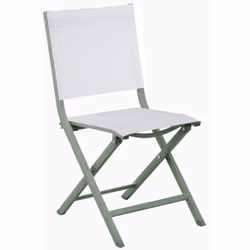La chaise pliante Thema en aluminium epoxy amande et toile TPEP chinée blanche allie élégance et praticité. Offrant une haute ...