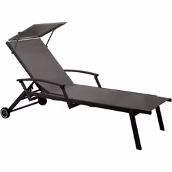 Lit empilable - florence - Aluminium époxy graphite - Toile tpep gris - Accoudoirs escamotables - Ombrelle - Roues - Proloisirs