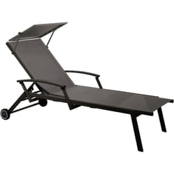 Lit empilable - florence - Aluminium époxy graphite - Toile tpep gris - Accoudoirs escamotables - Ombrelle - Roues - Proloisirs