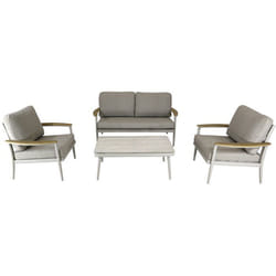 Salon bas de jardin - Proloisirs - Manon - Crème - Set 4 pièces (Canapé + fauteuils + table) -  Aluminium époxy - Coussins