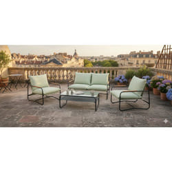 Salon bas de jardin - Aluminium -  Proloisirs - 4 personnes - Graphite - Coussins inclus - XERES SET