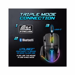Spirit of Gamer PRO M5 DARK WIRELESS souris Jouer Droitier RF Wireless + Bluetooth + USB Type-C Optique 8000 DPI