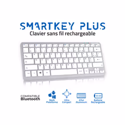 Advance Tapes SMARTKEY PLUS clavier maison/bureau USB + Bluetooth AZERTY Aluminium, Blanc