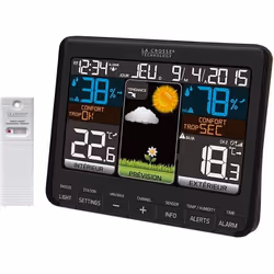 Station Météo La Crosse Technology WS6825-BLA avec écran couleur et capteur de température intérieure extérieure Noir