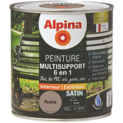 Peinture Multisupports 6 en 1 - Monocouche - Intérieur & Extérieur - Satin Couleur: Feutre - Conditionnement: 0.5L - Alpina