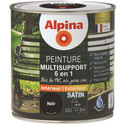 Peinture Multisupports 6 en 1 - Monocouche - Intérieur & Extérieur - Satin Couleur: Noir - Conditionnement: 0.5L - Alpina