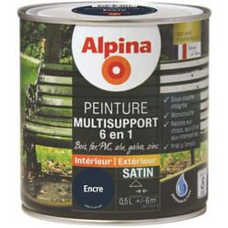 Peinture Multisupports 6 en 1 - Monocouche - Intérieur & Extérieur - Satin Couleur: Encre - Conditionnement: 0.5L - Alpina