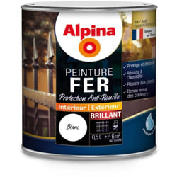 Alpina - Peinture Fer Protection Antirouille - Intérieur & Extérieur - Brillant Conditionnement: 0.5L - Couleur: Blanc brillant