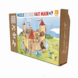 Puzzle en bois Michèle Wilson - Panique au château fort - Scène de vie - Enfant - 24 pièces