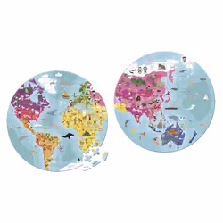 JANOD WORLD BOTH SIDE ROUNDED PUZZLE - 208 PCS, Carton, France, 197 mm, 197 mm, 1 pièce(s)