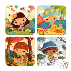 JANOD 4 Progressive Difficulty Puzzles 4 Seasons, Carton, France, 200 mm, 200 mm, 2 mm, 1 pièce(s)