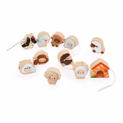 Perles à Enfiler - Thème Mouton - Jouet dÉveil - 11 Perles en Bois Enfant + 2 Cordons - en Bois FSC - Dès 24 Mois
