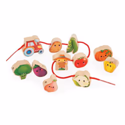 Perles à Enfiler - Thème Potager - Jouet dÉveil - 11 Perles en Bois Enfant + 2 Cordons - Jouet en Bois FSC - Dès 24 Mois