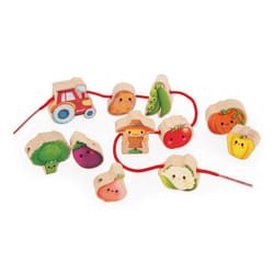 Perles à Enfiler - Thème Potager - Jouet dÉveil - 11 Perles en Bois Enfant + 2 Cordons - Jouet en Bois FSC - Dès 24 Mois
