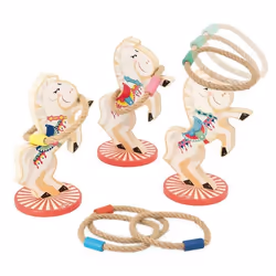 Jeu dAdresse - JANOD - Applepop - 3 Chevaux - 6 Anneaux - Bois FSC - Dès 3 ans