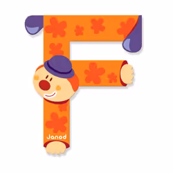 JANOD Lettre Clown F, 3 an(s), Bois, Beige, Orange, Rouge, Violet