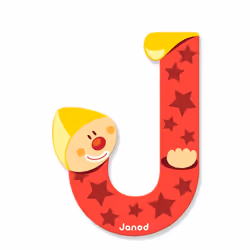 JANOD Lettre Clown J, 3 an(s), Bois, Beige, Rouge, Jaune