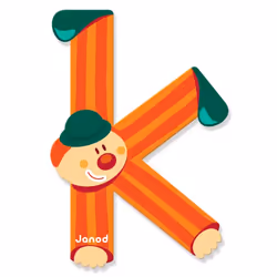 JANOD Lettre Clown K, 3 an(s), Bois, Beige, Vert, Orange, Rouge